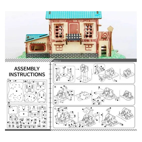 🏠 Căsuță Miniaturală 3D din Lemn – Puzzle Decorativ (74 piese) 14+ani