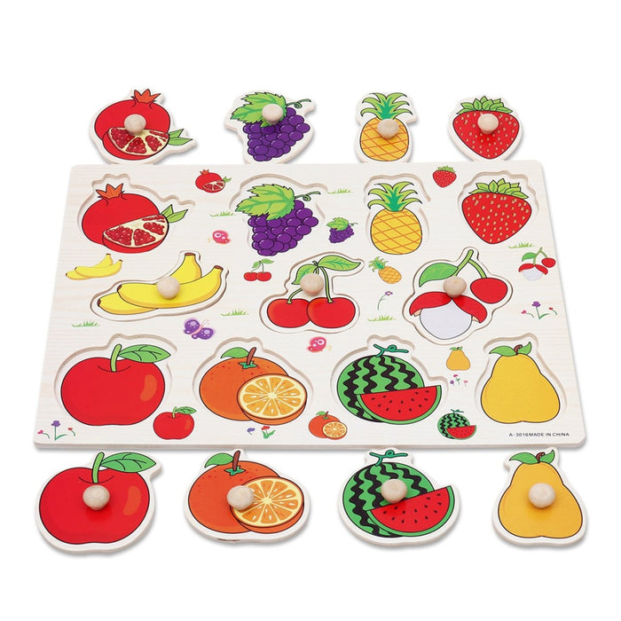 🧩 Puzzle din Lemn cu Fructe – Jucărie Educativă pentru Copii