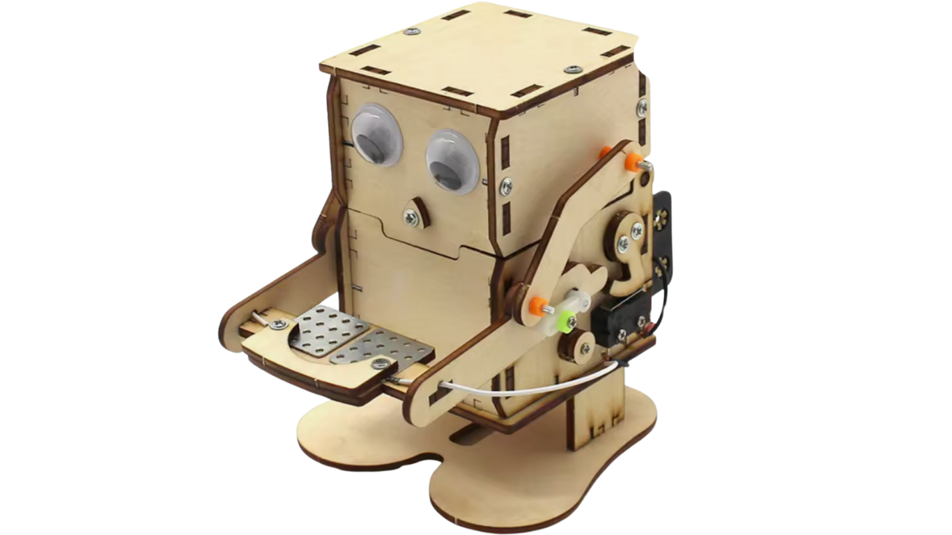 Puzzle Roboțel din Lemn – Jucărie STEM cu Mișcare Mecanică