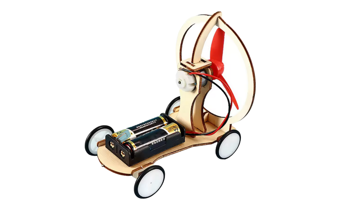 Puzzle Mașinuță cu Elice – Jucărie STEM Electrică din Lemn