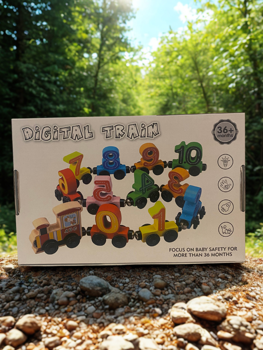 🚂 Tren din Lemn cu Cifre – Digital Train  Jucărie educativă | 36+ luni