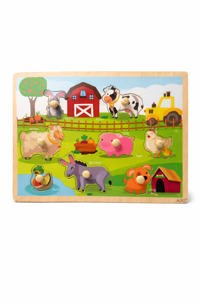 Puzzle din lemn cu animale de la fermă – jucărie educativă pentru copii