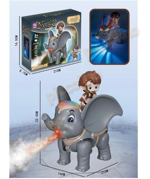 🐘 Elefant Magic cu Călăreț – Jucărie Interactivă cu Lumină, Muzică și Abur Aromaterapie