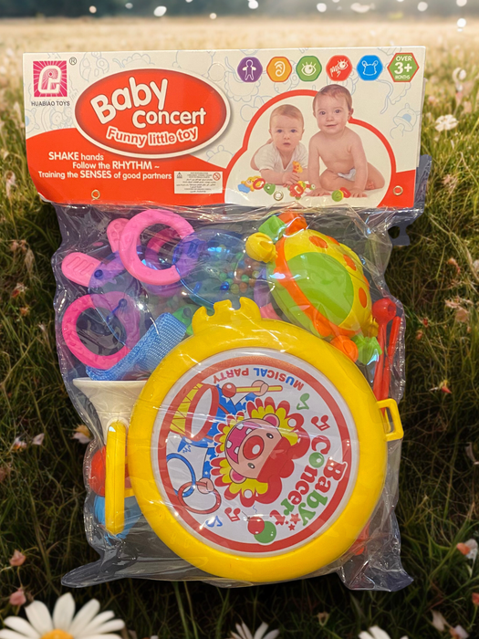Set Jucării Muzicale pentru Bebeluși Baby Concert – Zornăitoare, Tobă și Jucării Senzoriale 3+ luni
