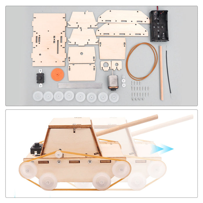 Kit Tanc DIY din Lemn – Set Educațional STEM cu Motor și Șenile