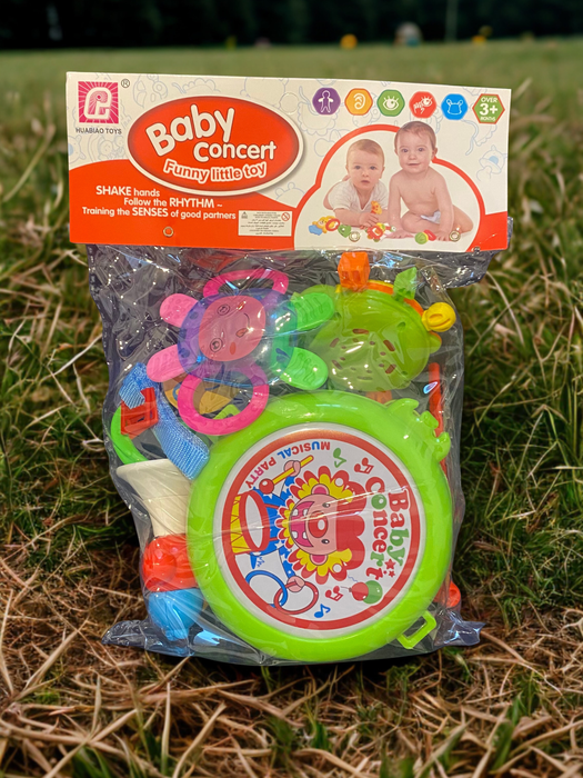 Set Jucării Muzicale pentru Bebeluși Baby Concert – Zornăitoare, Tobă și Jucării Senzoriale 3+ luni