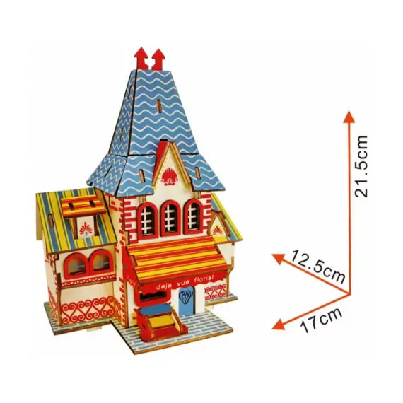 🏠 Set de Construcție 3D – Căsuță Colorată din Lemn (59 piese)