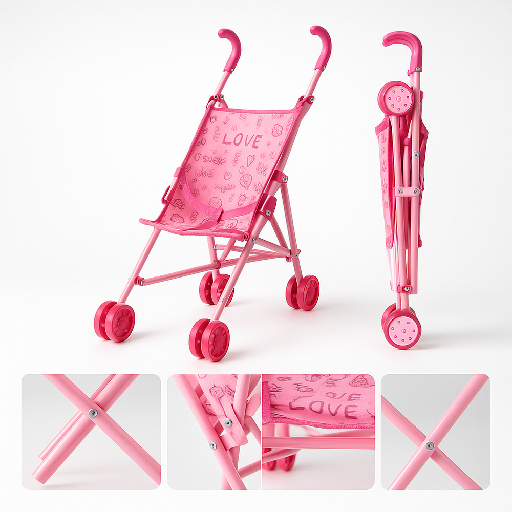 Cărucior de jucărie pentru păpuși – pliabil, ușor și adorabil