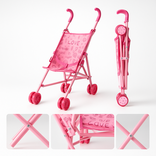 Cărucior de jucărie pentru păpuși – pliabil, ușor și adorabil