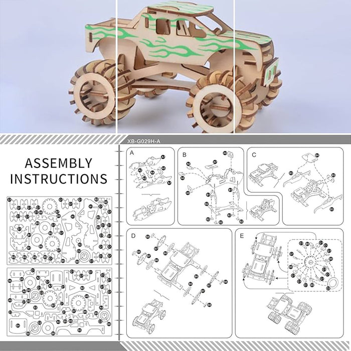 🚙 Mașină Off-Road 3D din Lemn – Puzzle Creativ (102 Piese)
