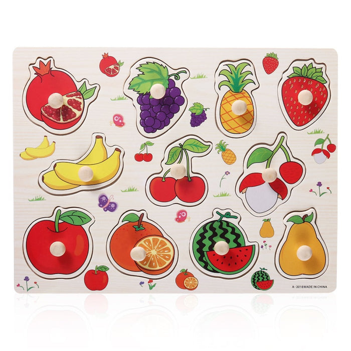 🧩 Puzzle din Lemn cu Fructe – Jucărie Educativă pentru Copii