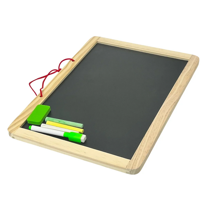 🧠 Tablă Educativă Magnetică din Lemn – Alfabet, Cifre, Forme Geometrice & Marker , Creta