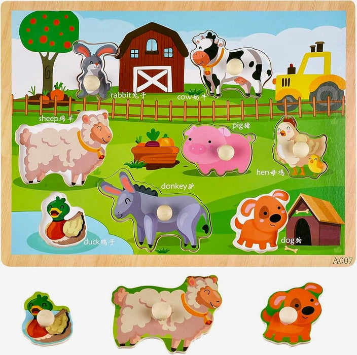Puzzle din lemn cu animale de la fermă – jucărie educativă pentru copii incastro