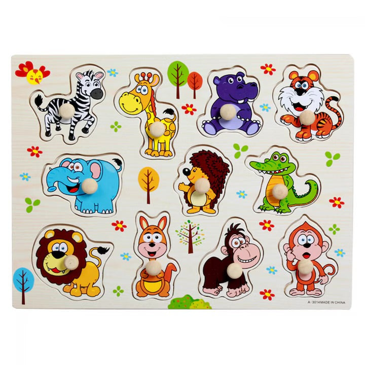 🧩 Puzzle din Lemn cu Animale – Joc Educativ pentru Copii