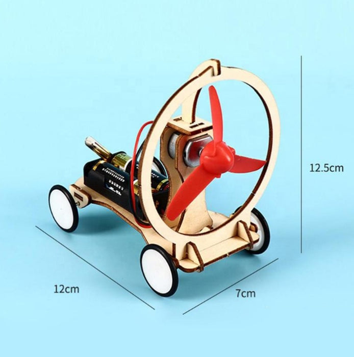 Puzzle Mașinuță cu Elice – Jucărie STEM Electrică din Lemn