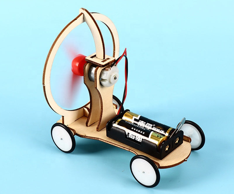 Puzzle Mașinuță cu Elice – Jucărie STEM Electrică din Lemn