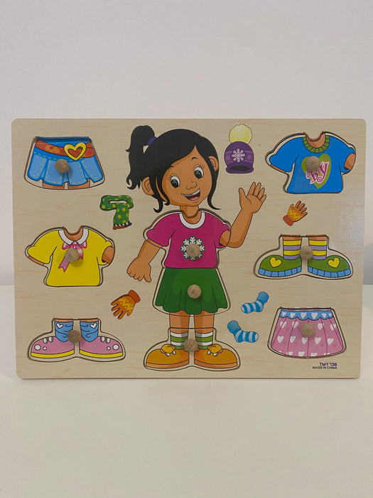 🧩 Puzzle din Lemn „Îmbracă Fetița” – Joc Educativ pentru Copii