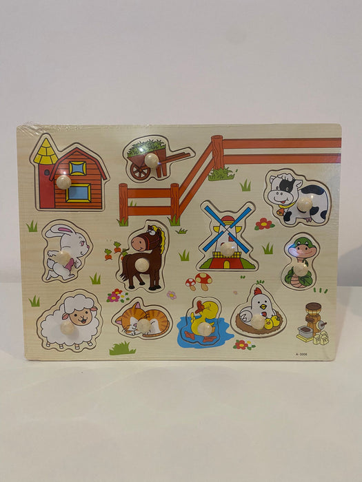 🧩 Puzzle din Lemn „Viața la Fermă” – Jucărie Educativă pentru Copii