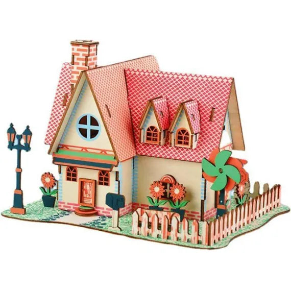 🏡 Set de Construcție 3D din Lemn – Căsuță cu Grădină  73 piese | Puzzle educativ