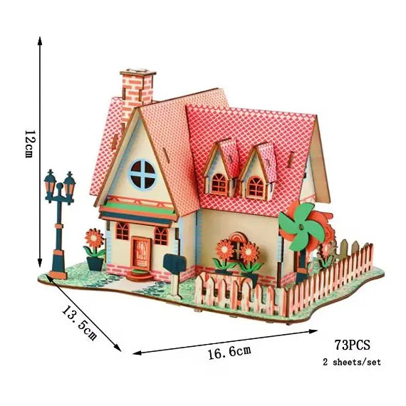 🏡 Set de Construcție 3D din Lemn – Căsuță cu Grădină  73 piese | Puzzle educativ